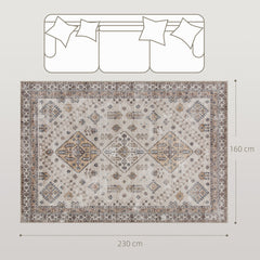 Fynco - Vintage Area Rug, Non-Slip Washable Rug, Flannel Floor Carpet for Living Room, Bedroom, Dining Room, Home Office, 230 x 160 cm, Beige