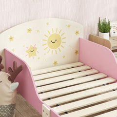 AIYAPLAY Toddler Bed with Storage, Guardrails, Sun Design, for Ages 3-8 Years, Fits 140 x 70cm Mattress,