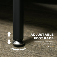 Clothes Rail, Metal Clothes Rack with Shoe Rack, 5 Tier Storage Shelves, 5 Side Hooks, Coat Stand for Bedroom, Living Room, Hallway, Rustic Brown and Black