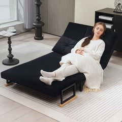 4-in-1 Velvet-Feel Double Sofa Bed, with Pillows - Black