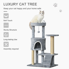 100 cm Cat Tree, Cat Condo Tree Tower for Indoor Cats, Cat Activity Centre with Scratching Posts, Plush Perch, Ladder, Hanging Ball - Light Grey