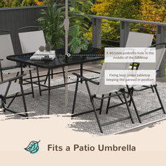 Seven-Piece Garden Dining Set, with Glass-Top Table and Folding Chairs - Grey