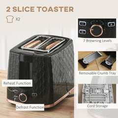 1.7L 3000W Fast Boil Kettle & 2 Slice Toaster Set, Kettle and Toaster Set with Auto Shut Off, Browning Controls, Black
