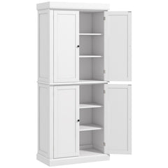 Freestanding Kitchen Cupboard with 4 Doors, Storage Cabinet with 6-Tier Shelving and 4 Adjustable Shelves, White