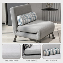 Single Sofa Bed, 1 Person Sleeper Foldable Lounge with Pillow, Grey