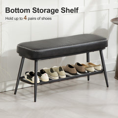 Fynco - PU Leather Shoe Storage Bench - Charcoal Grey