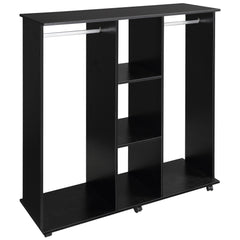 Open Wardrobe Double Mobile Storage Shelves Organizer W/6 Wheels-Black