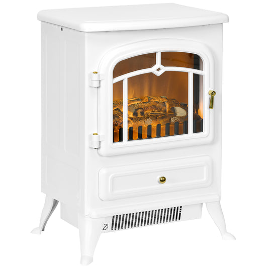 Fynco - Modern Electric Fireplace, Freestanding Electric Stove Fire with Flame Effect, 950/1850W, White