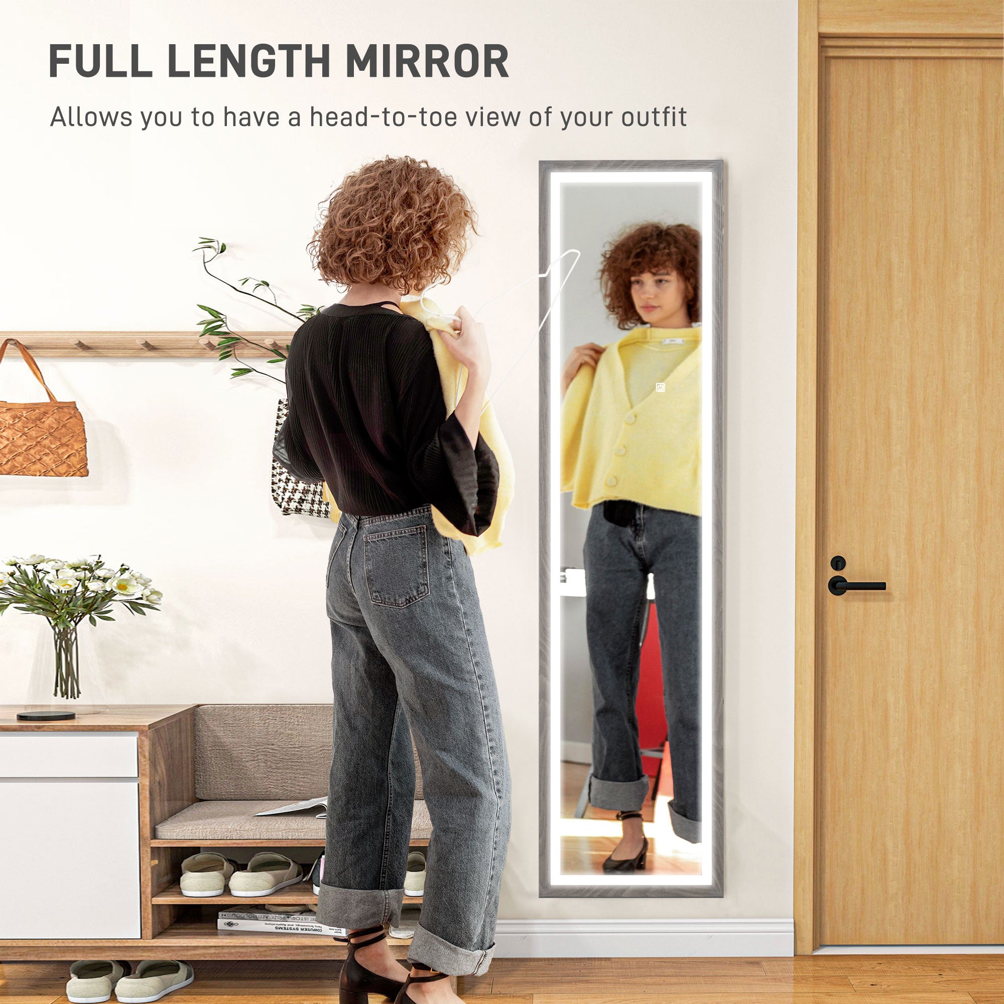 Full Length Mirror, with Adjustable Outer Light, Grey