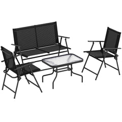 Four-Piece Metal Garden Sofa Set - Black