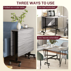 Six-Seater Drop-Leaf Dining Table, with Wheels - Grey Wood-Effect