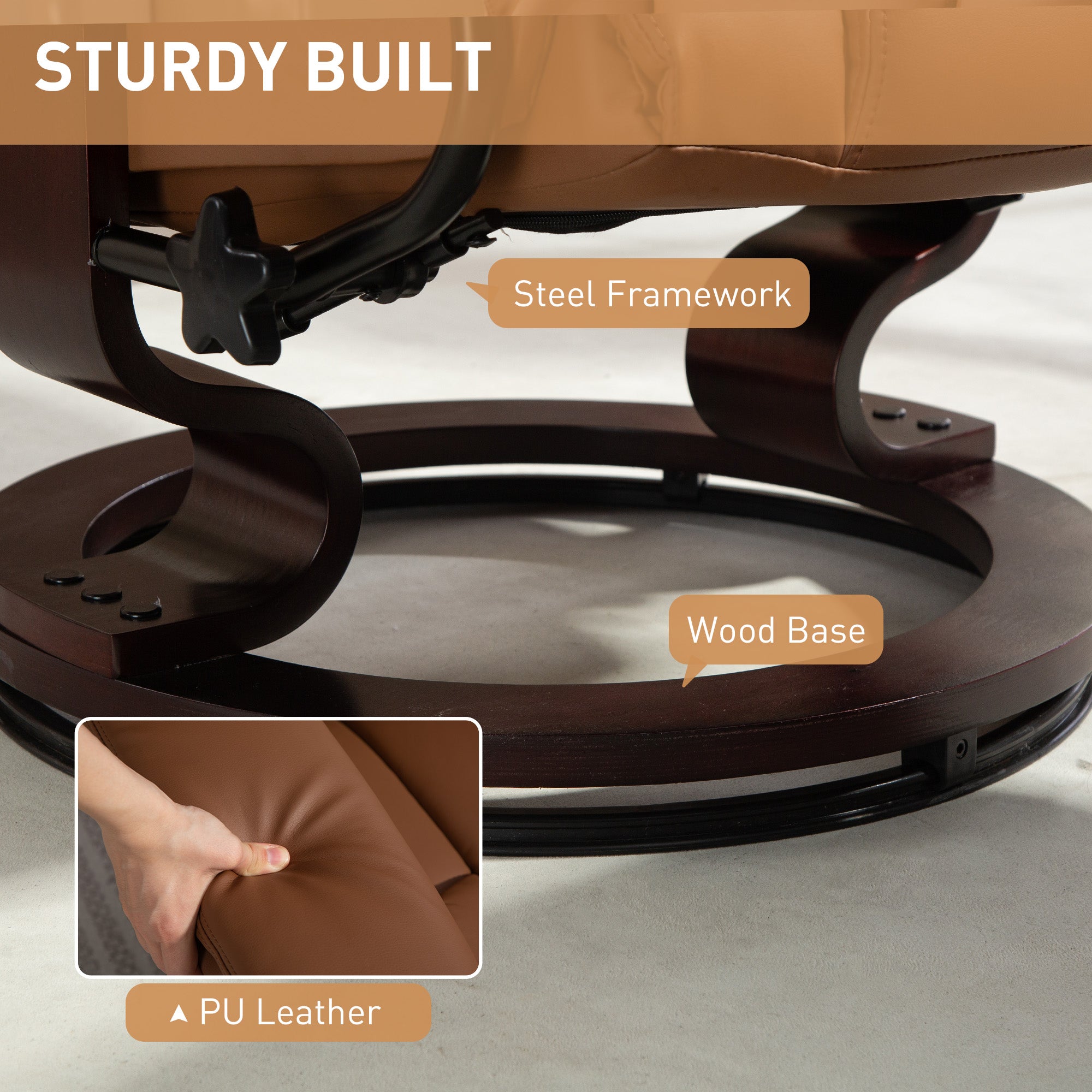 Fynco - Faux Leather Reclining Chair and Footstool - Brown