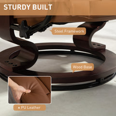 Fynco - Faux Leather Reclining Chair and Footstool - Brown