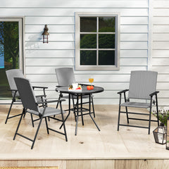 Set of Four Folding Rattan Seat Chairs - Grey