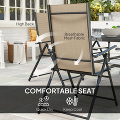 Seven-Piece Steel Outdoor Dining Set, with Parasol Hole - Khaki