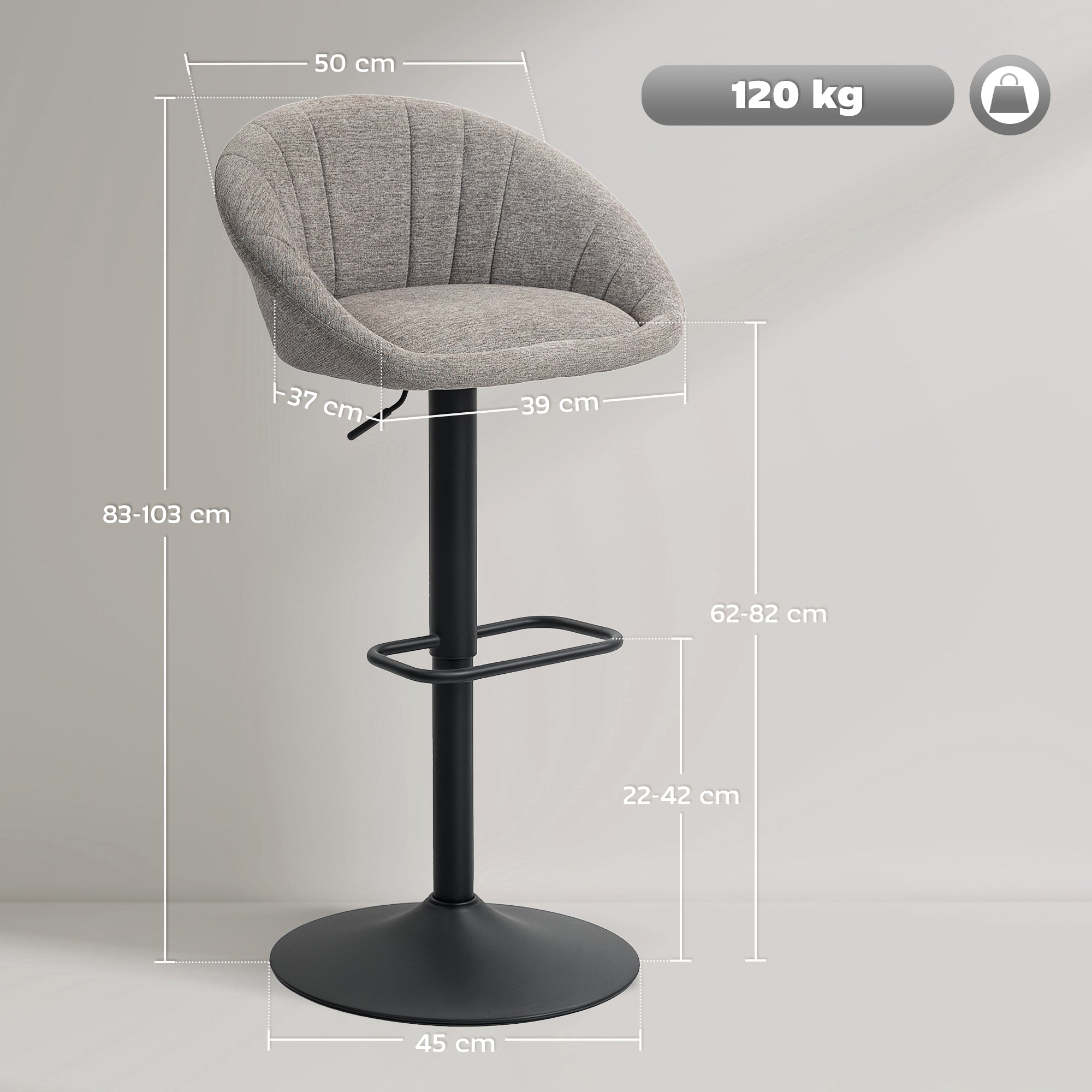 Fynco - Set of Two Relaxed Tub Bar Stools - Grey