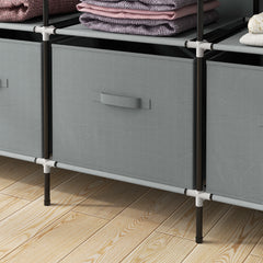 Fabric Wardrobe for Bedroom, Portable Cloth Wardrobe with 10 Compartments, 2 Hanging Rails and 4 Fabric Drawers, 166 x 42.5 x 169.5cm, Dark Grey