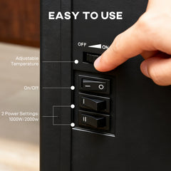 Fynco - Electric Fireplace Stove Heater with 3D Flame Effect, 2000W/1000W, Freestanding Portable Fireplace with Adjustable Thermostat, 2 Heat Settings for Living Room, Black