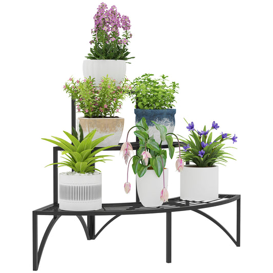 Fynco - Three-Tier Corner Metal Plants Shelves - Black