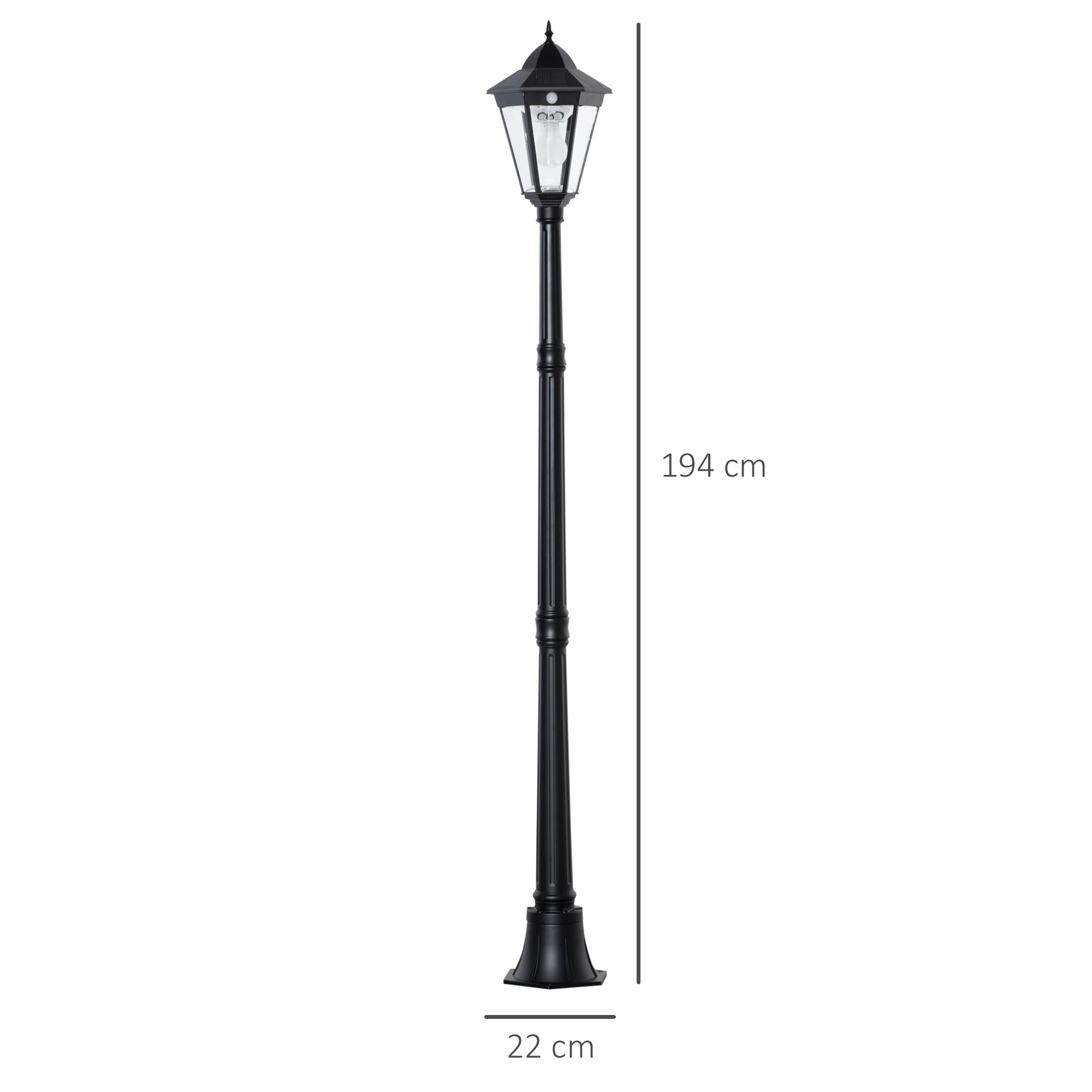 1.9M Garden Lamp Post Light, IP44 Outdoor LED Solar Powered Lantern Lamp with Decorative Bulb, Aluminium Frame for Patio, Pathway and Walkway, Black