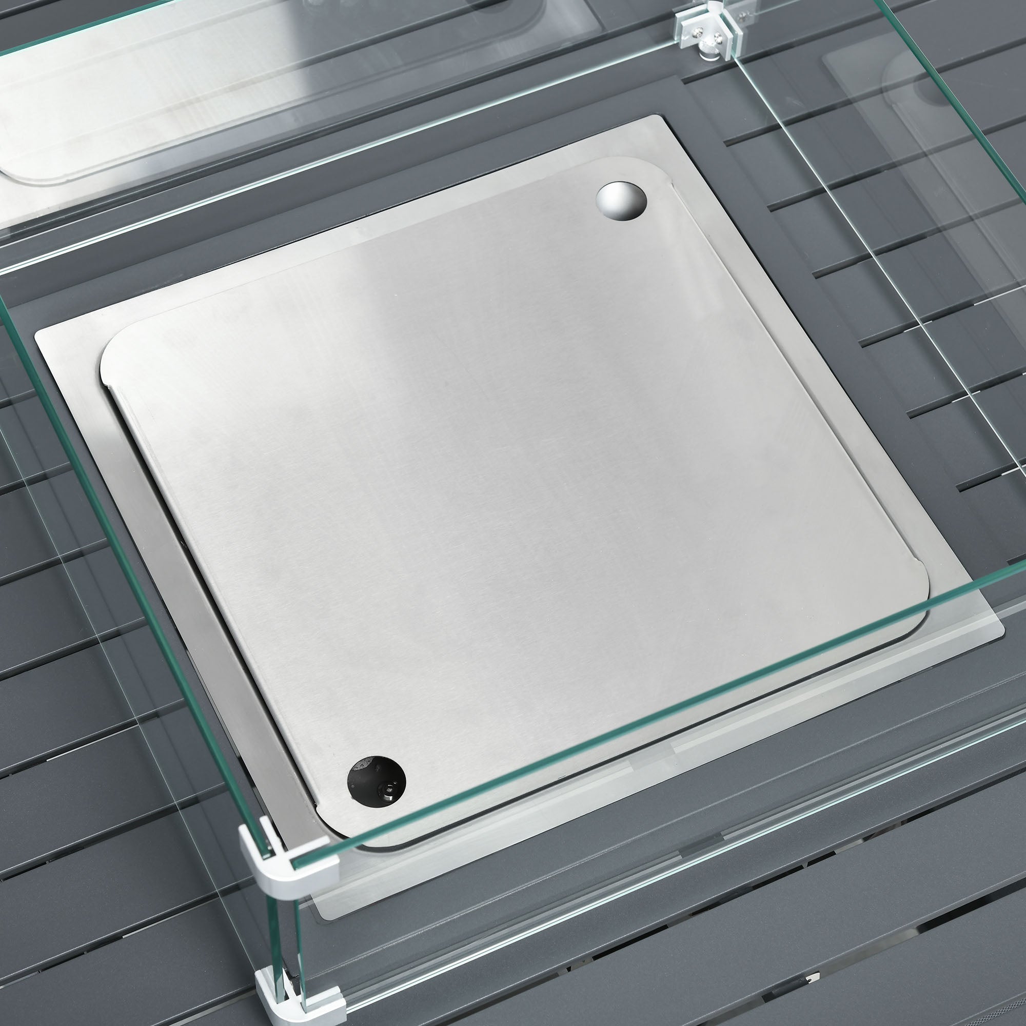 6-Piece Aluminium Garden Furniture Set with Fire Pit Table, Outdoor Dining Sofa Set with Cushions, Loveseats and Footstools, Sectional Corner Conservatory Furniture for Patio, Grey