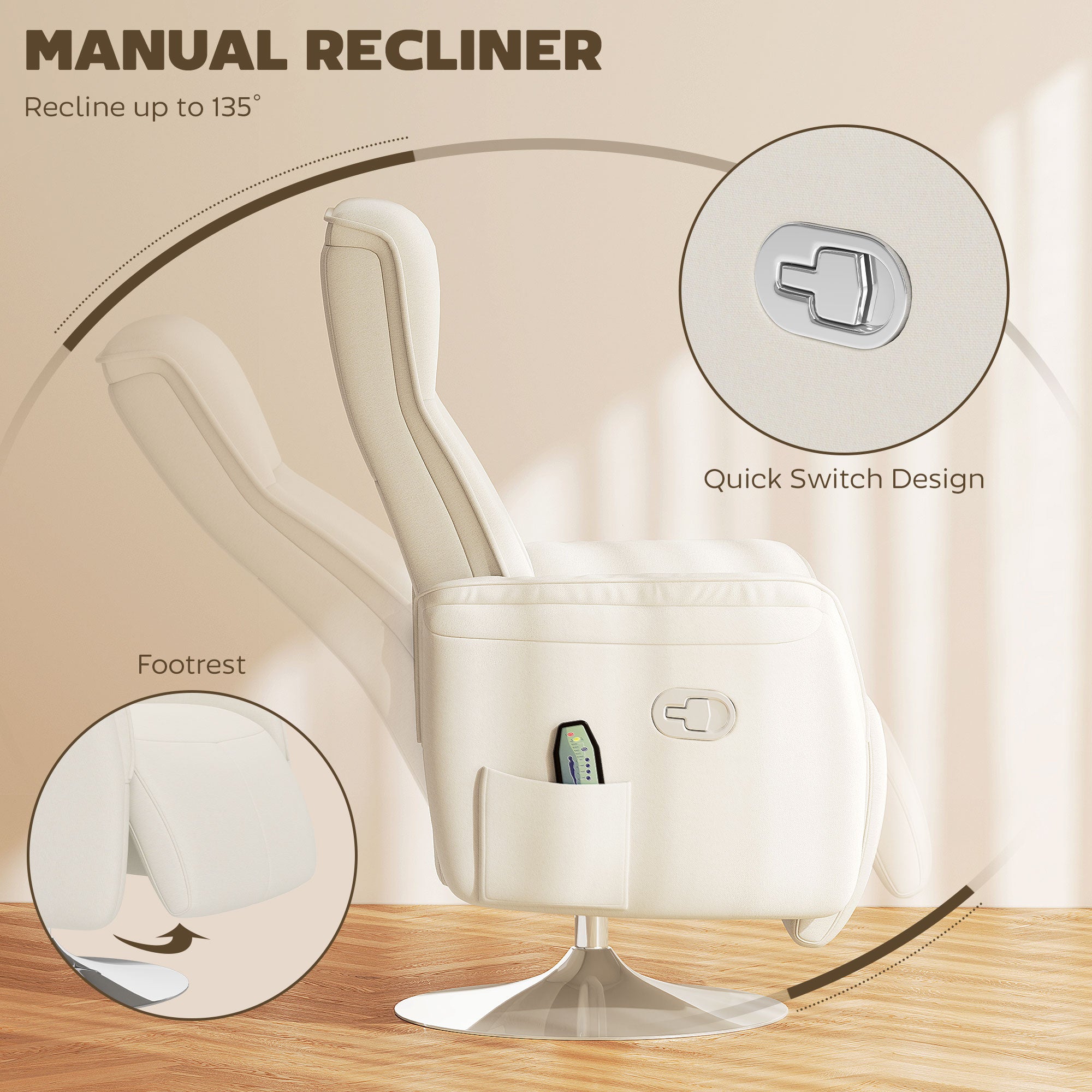 10-Point Massage Recliner Armchair - Cream