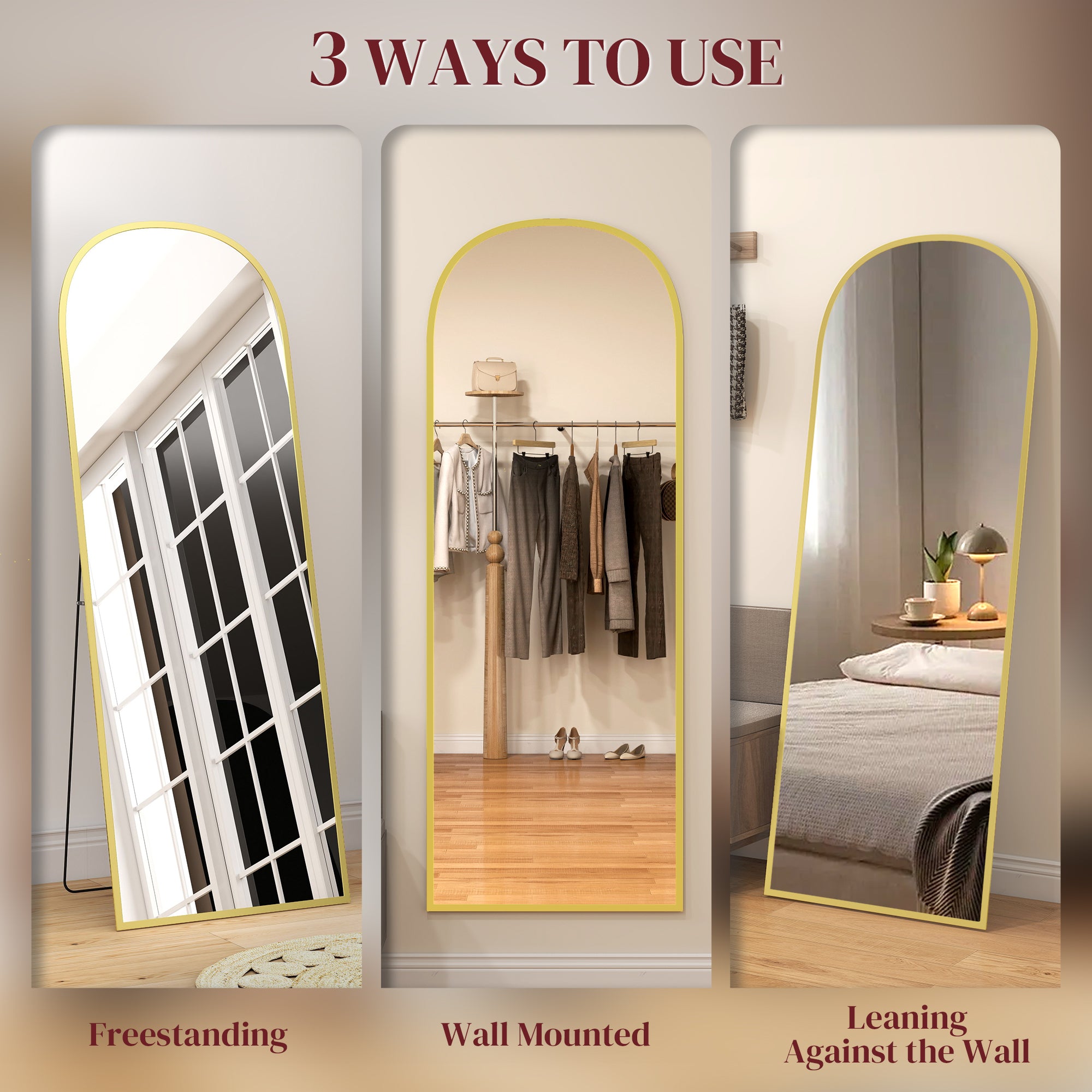 165cm Aluminium Frame Standing Mirror - Gold