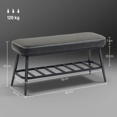Fynco - PU Leather Shoe Storage Bench - Charcoal Grey