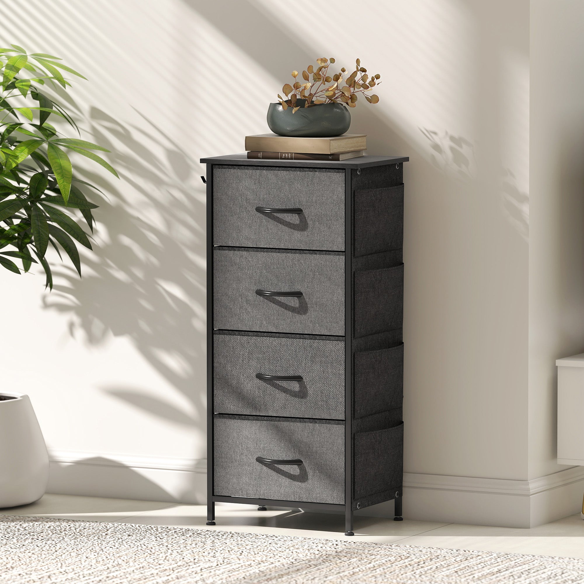 Chest of Four Fabric Drawers - Charcoal Grey