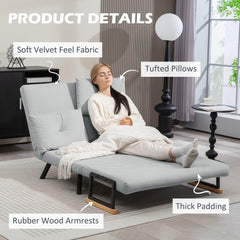 4-in-1 Velvet-Feel Double Sofa Bed, with Pillows - Light Grey