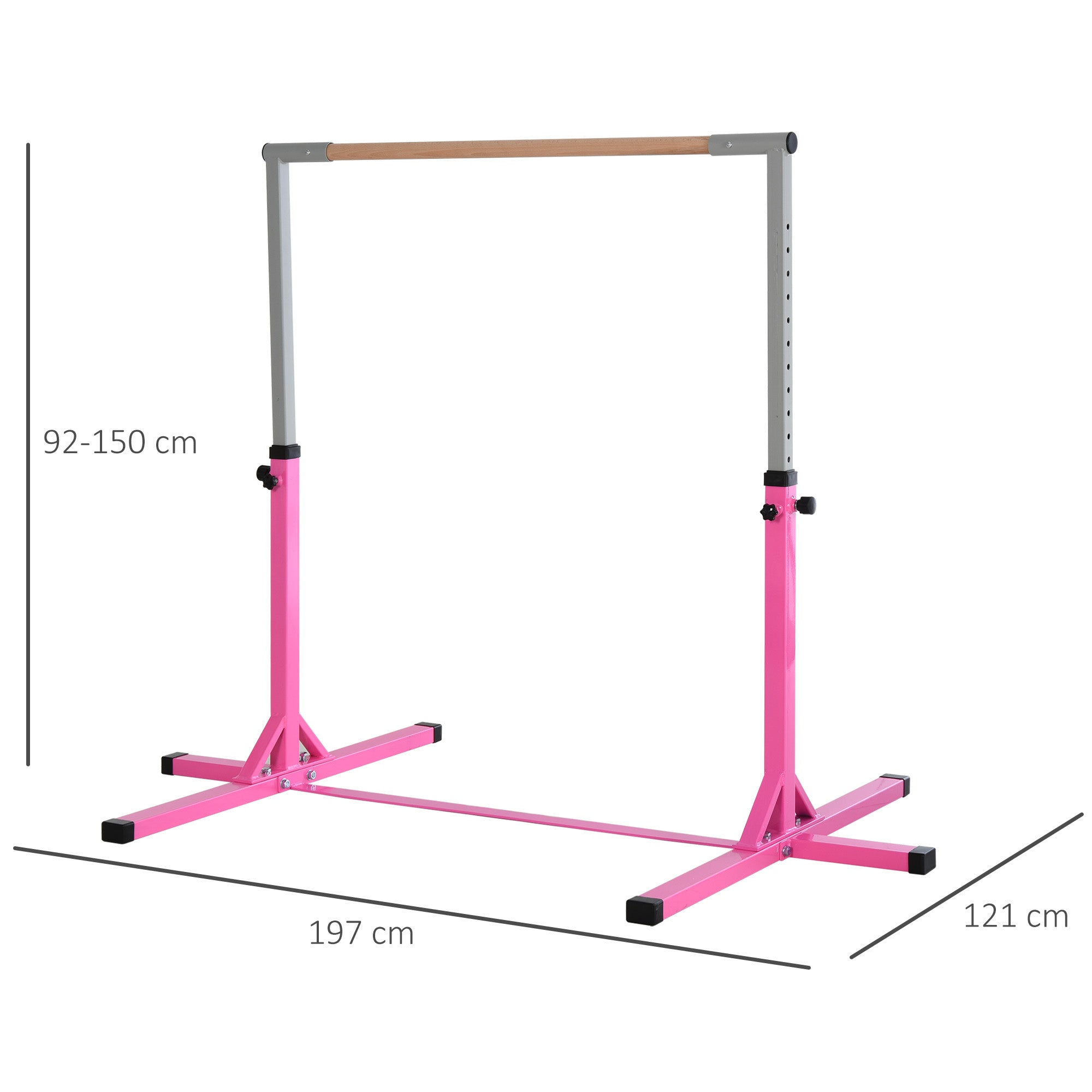 Height Adjustable Gymnastics Horizontal Bar for Kids, Children Junior Kip High Bar Fitness, Pink