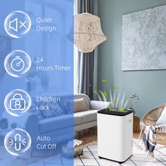 Fynco - 6000mL Portable Dehumidifier with 24H Timer, 3 Dehumidifying Modes, 20L/Day, for Home Laundry Basement