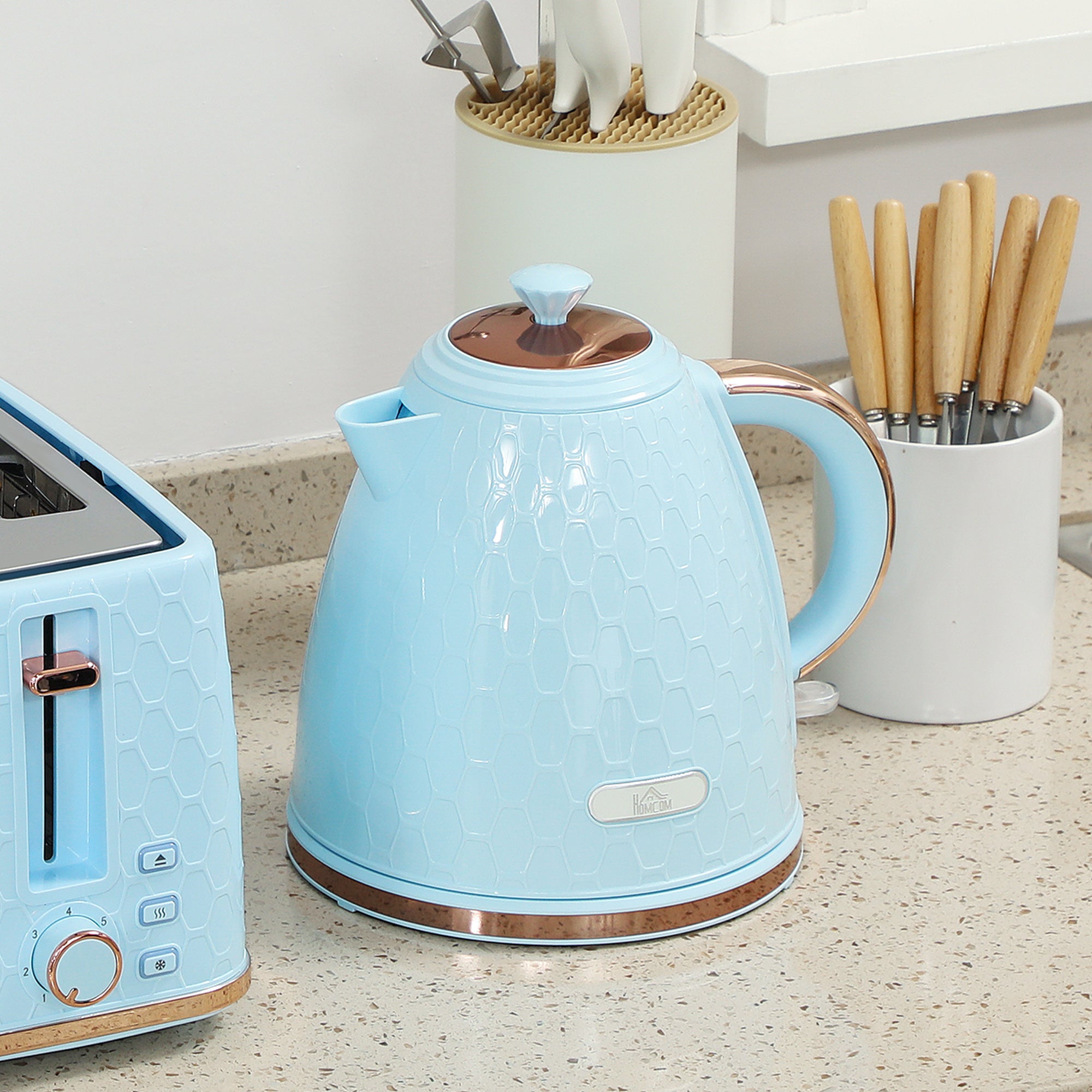 Kettle and Toaster Set, 1.7L 3000W Fast Boil Jug Kettle, 4 Slice Toaster with 7 Level Browning Controls, Light Blue