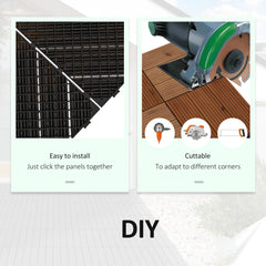 27 Pcs Wooden Interlocking Decking Tiles, 30 x 30 cm Anti-slip Outdoor Flooring Tiles, 0.81㎡ per Pack, All Weather Use for Patio, Balcony, Terrace, Hot Tub, Brown