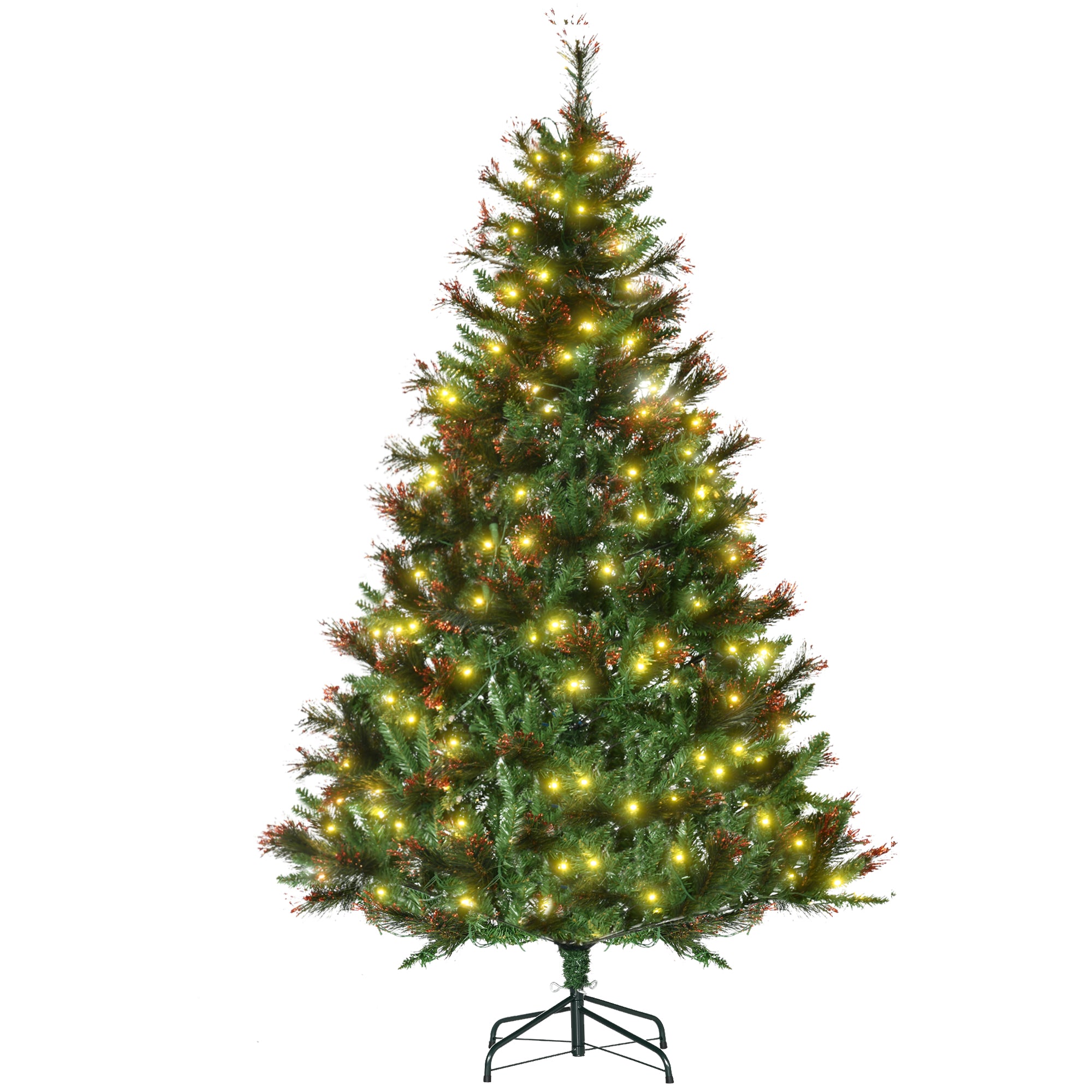 1.8m 6ft Pre-Lit Christmas Tree Artificial Spruce Xmas Tree Warm White LED Holiday Décor with Metal Stand