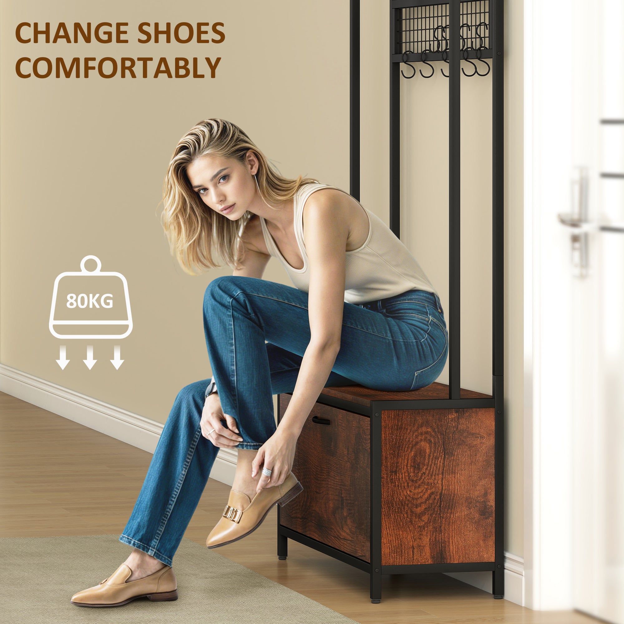 5-In-1 Industrial-Style Hallway Tree - Brown/Black