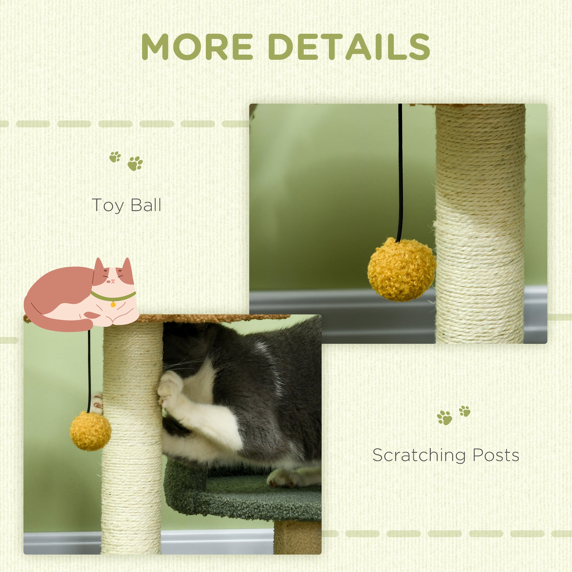 52cm Small Cat Tree for Indoor Cats, Scratching Posts with Two Beds, Toy Ball