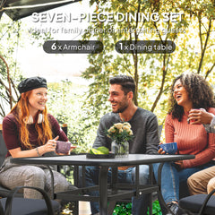 Seven-Piece Garden Dining Set with Cushions - Black