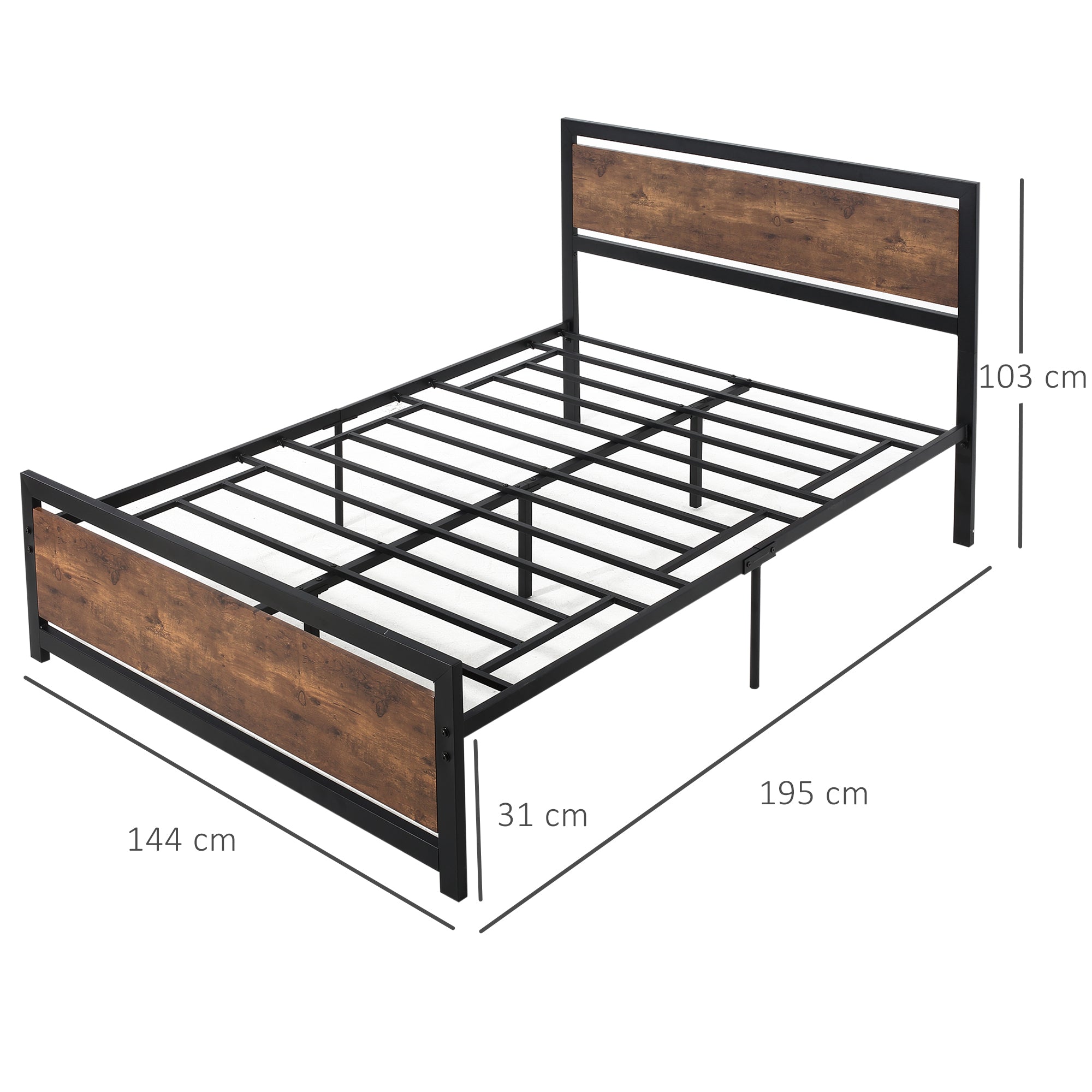 Double Size Metal Bed Frame with Headboard & Footboard, Strong Slat Support Full Bed Frame w/ Underbed Storage Space, Bedroom Furniture For Adults
