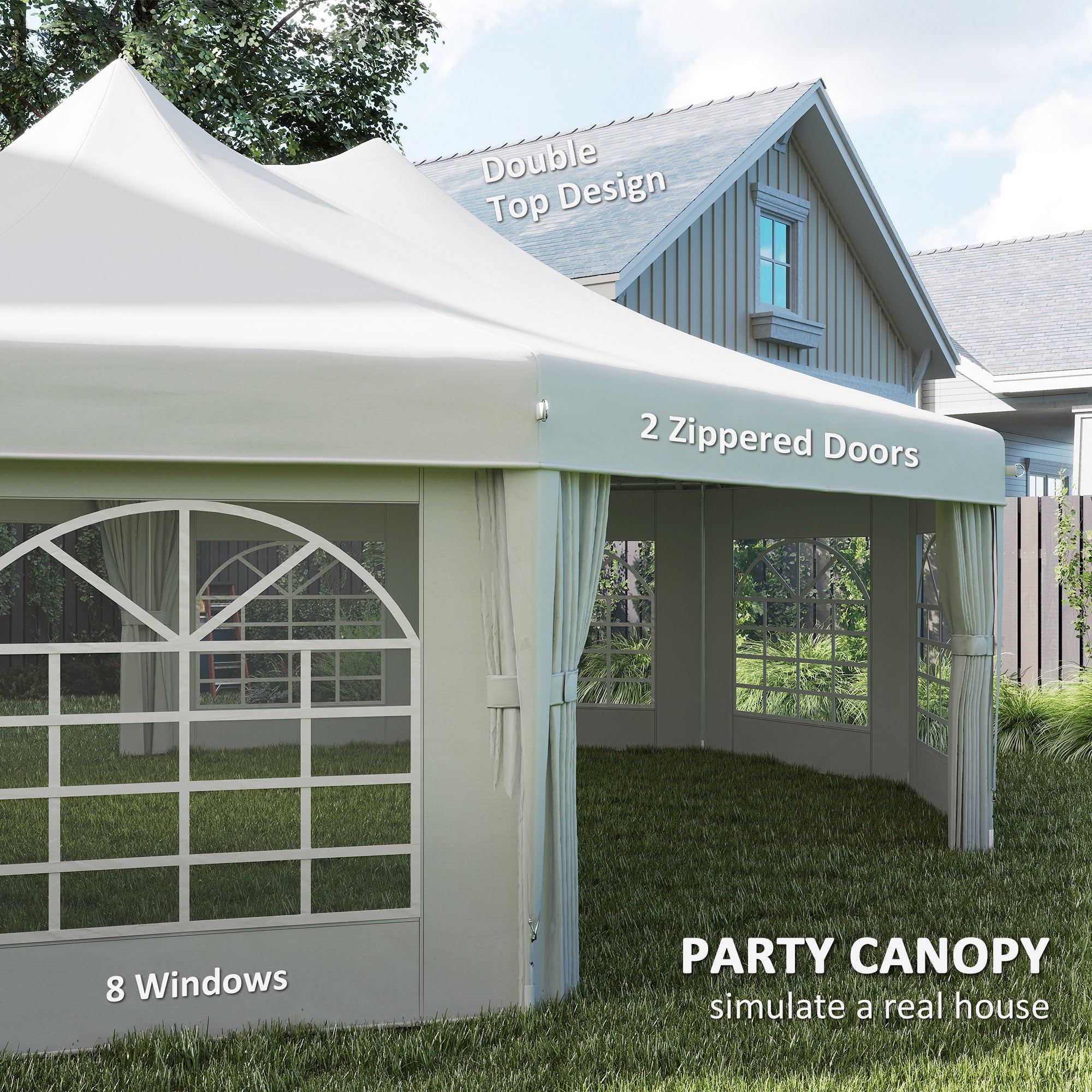 10 Sides Decagonal Garden Gazebo Marquee Party Tent Wedding Canopy Outdoor Heavy Duty Metal Frame (8.9m x 6.5m) - White