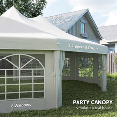10 Sides Decagonal Garden Gazebo Marquee Party Tent Wedding Canopy Outdoor Heavy Duty Metal Frame (8.9m x 6.5m) - White