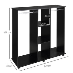 Open Wardrobe Double Mobile Storage Shelves Organizer W/6 Wheels-Black