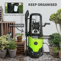 2200W High Pressure Washer, 170 Bar Pressure, 420 L/h Flow, Portable Electric Power Washer Jet Wash Cleaner with Adjustable Nozzle 6M Hose and Hose Reel for Home Patio Car Driveway