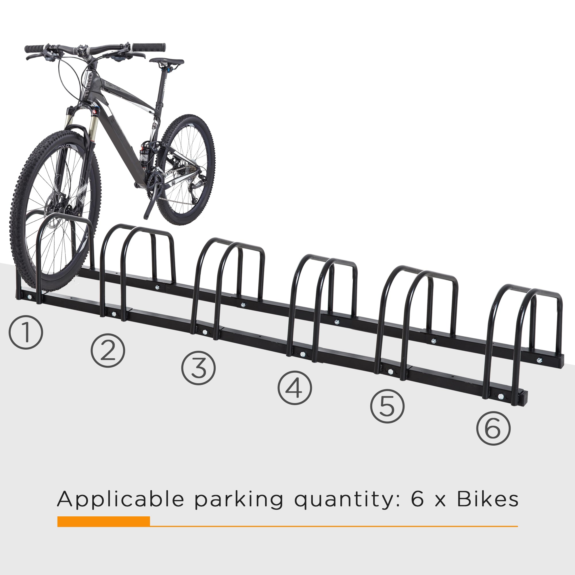 Bike Stand Parking Rack Floor or Wall Mount Bicycle Cycle Storage Locking Stand 179L x 33W x 27H (6 Racks, Black)
