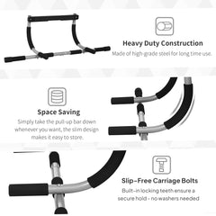 Pull-Up Bar for Doorway, Home Fitness Door Horizontal Push up Bar for Indoor Gym Upper Body Workout, Grey