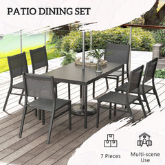 Seven-Piece Steel Dining Set, with Aluminium-Top Table