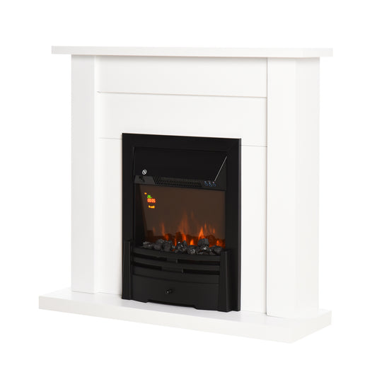Fynco - Electric Firplace Suites & Mantelpiece w/LED Flames Remote Marble Stone Modern Curved Surround Intelligent Safe Tempered Glass Adjustable Thermal 1000W/2000W