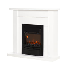 Fynco - Electric Firplace Suites & Mantelpiece w/LED Flames Remote Marble Stone Modern Curved Surround Intelligent Safe Tempered Glass Adjustable Thermal 1000W/2000W