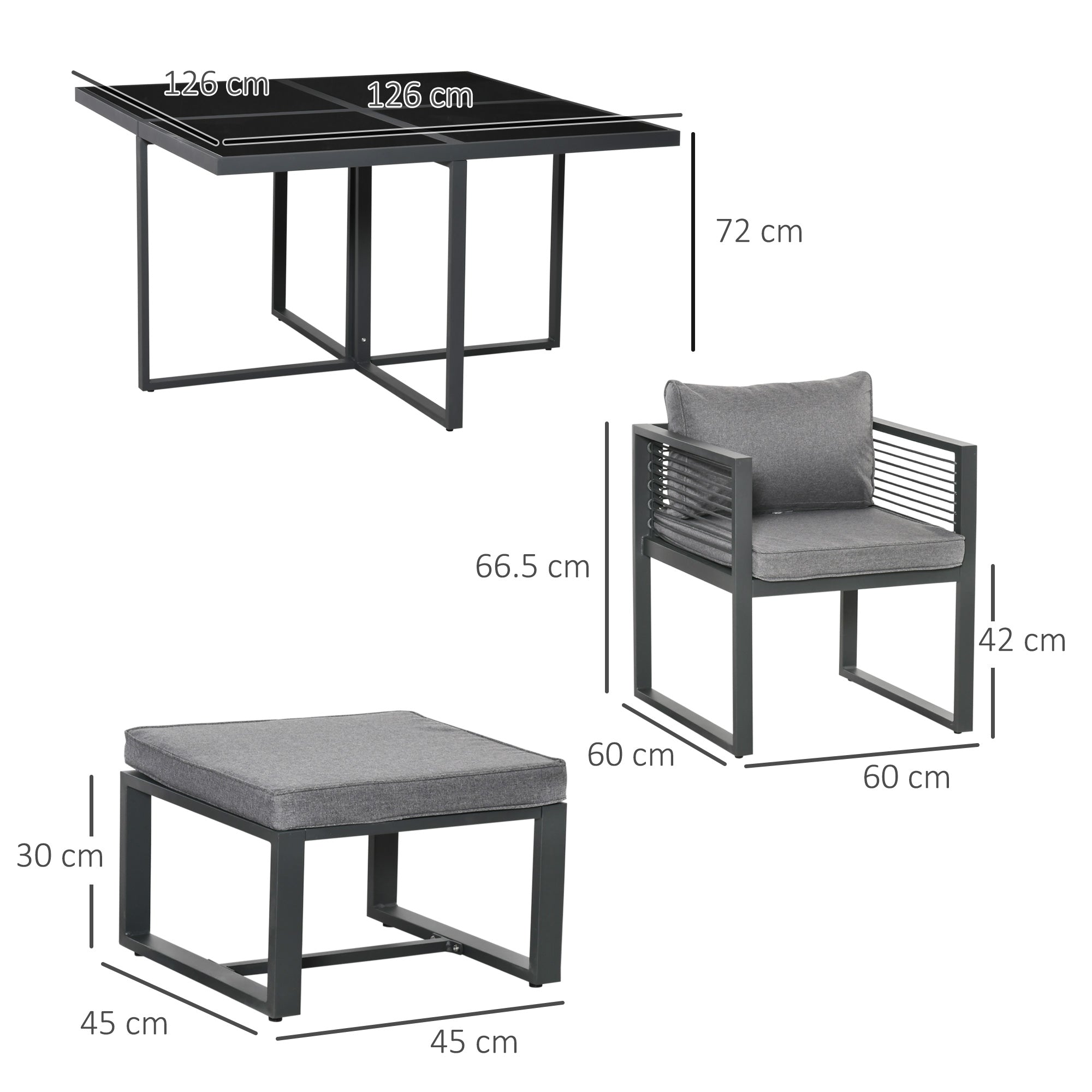Nine-Piece Aluminium Garden Set, with Glass-Top Table - Grey