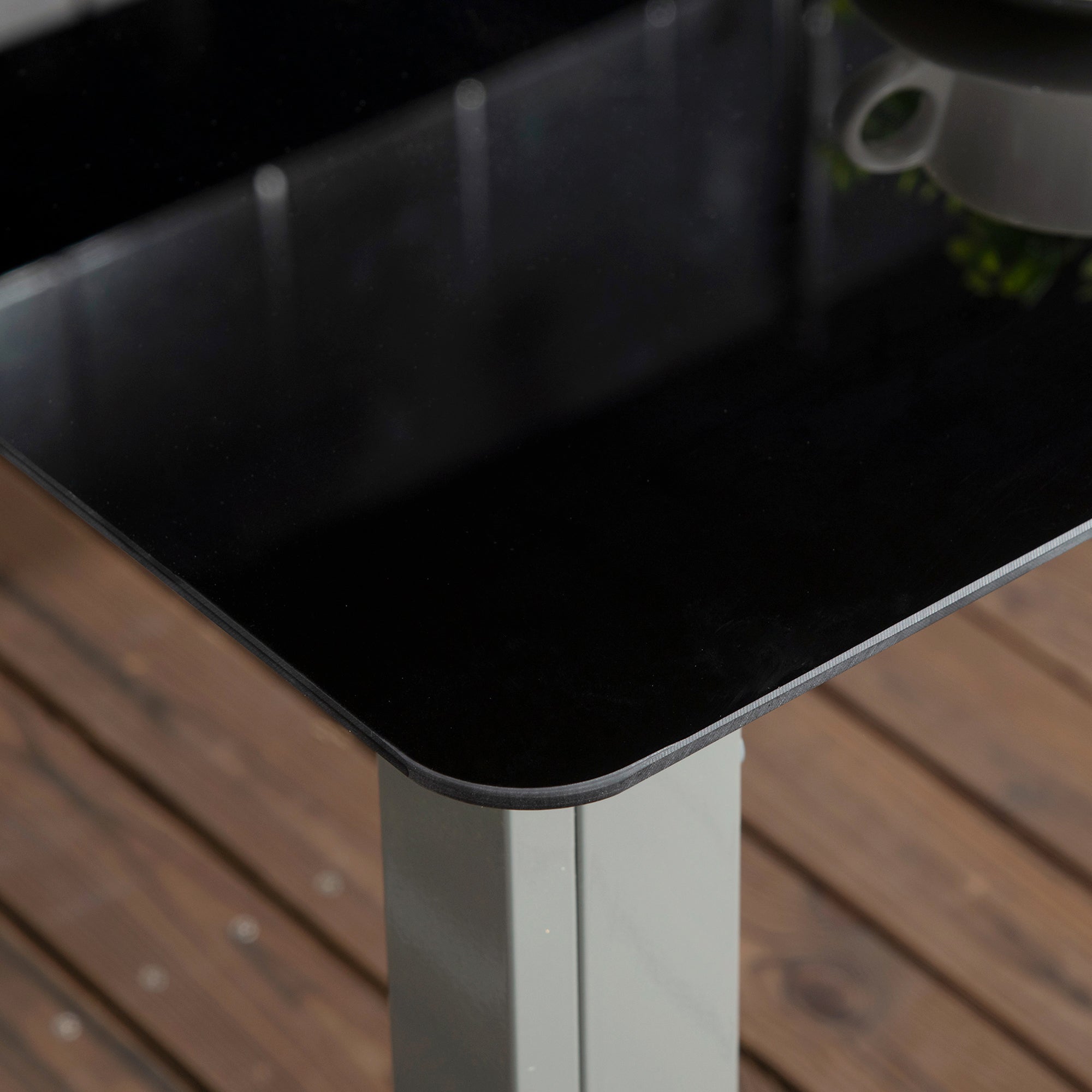 7 Piece Garden Dining Set, Outdoor Table and 6 Folding and Reclining Chairs, Aluminium Frame, Tempered Glass Top Table, Texteline Seats, Black